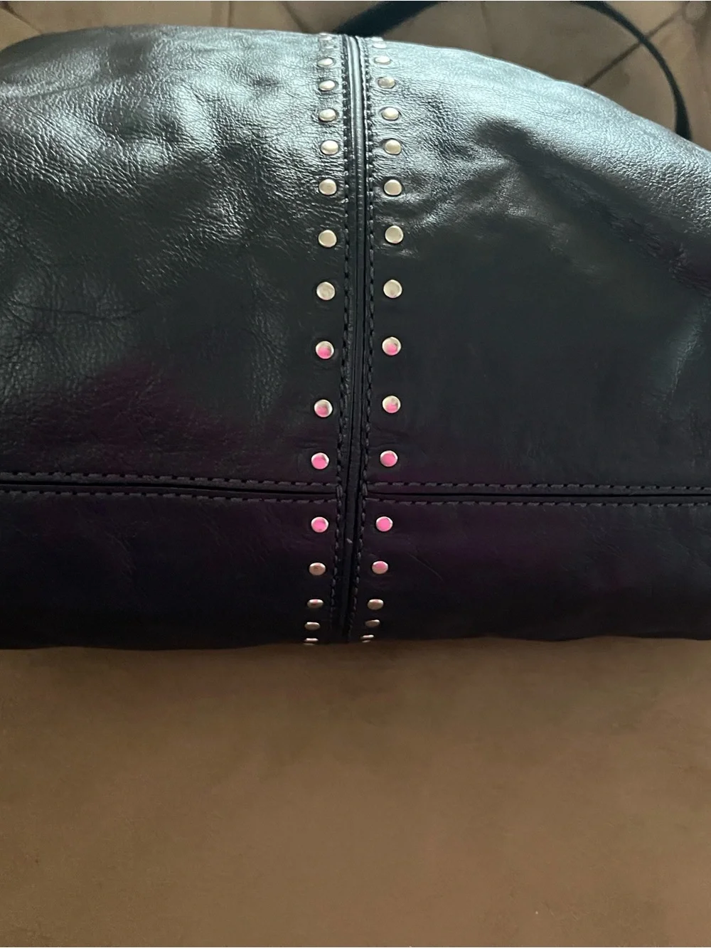 Michael Kors Navy Leather Studded Hobo Shoulder Bag with MK Charm